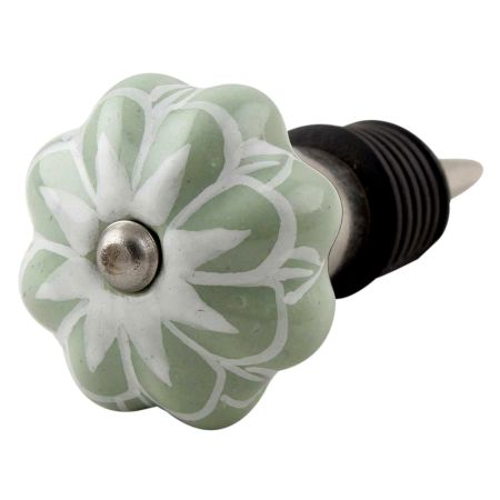 Sage Green Flower Medium Ceramic Melon Wine Stopper